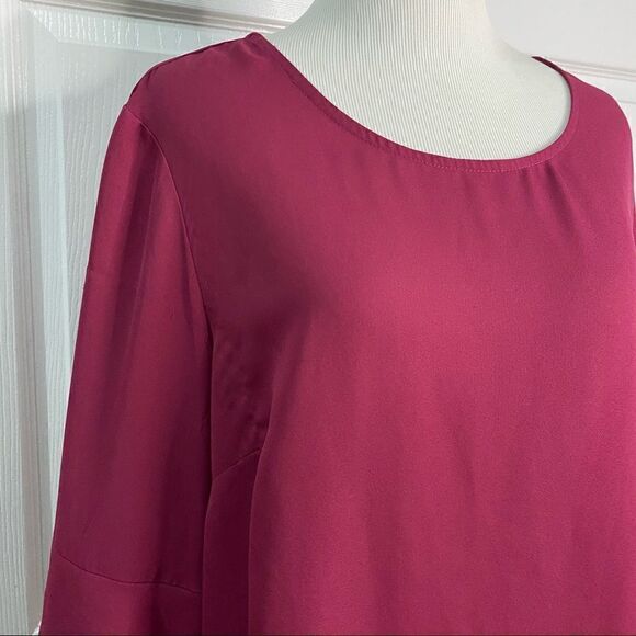 Liz Claiborne Career Berry Color Ruffled Long Sleeve Blouse - Picture 2 of 10